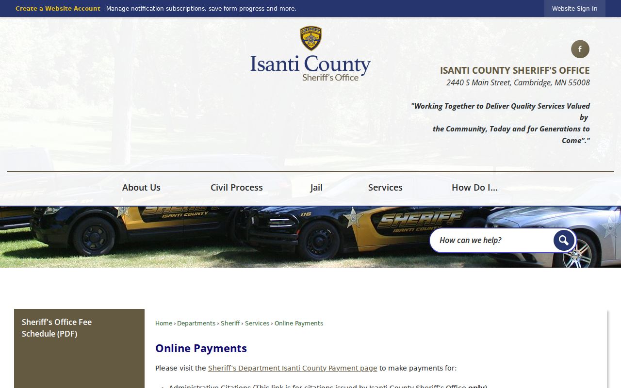 Isanti County warrant records research showing the official payment page and its administrative citation scope