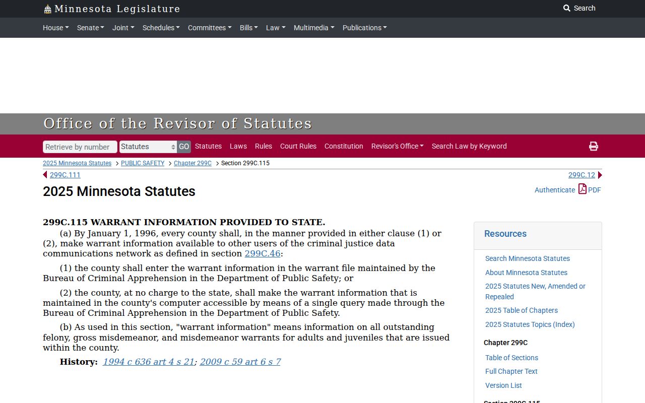Isanti County warrant records research showing the state warrant network statute for county warrant data