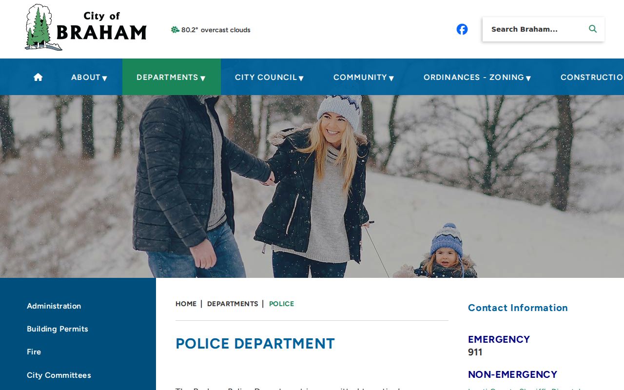 Isanti County warrant records research showing the Braham Police page inside City Hall and its citation payment and records links